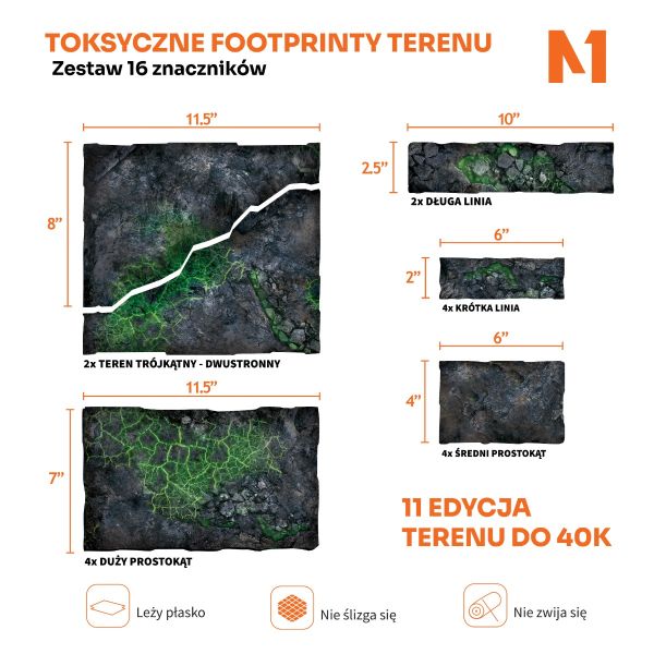 Toksyna - Footprinty Terenu do 40K 11. Edycji | Zestaw 16 Znaczników