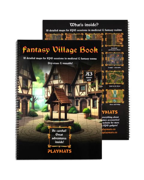 Wioska Fantasy - A3 Księga RPG - 18 wzorów map - Siatka kwadratowa