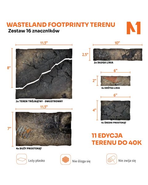 Wasteland - Footprinty Terenu do 40K 11. Edycji | Zestaw 16 Znacznik&oacute;w